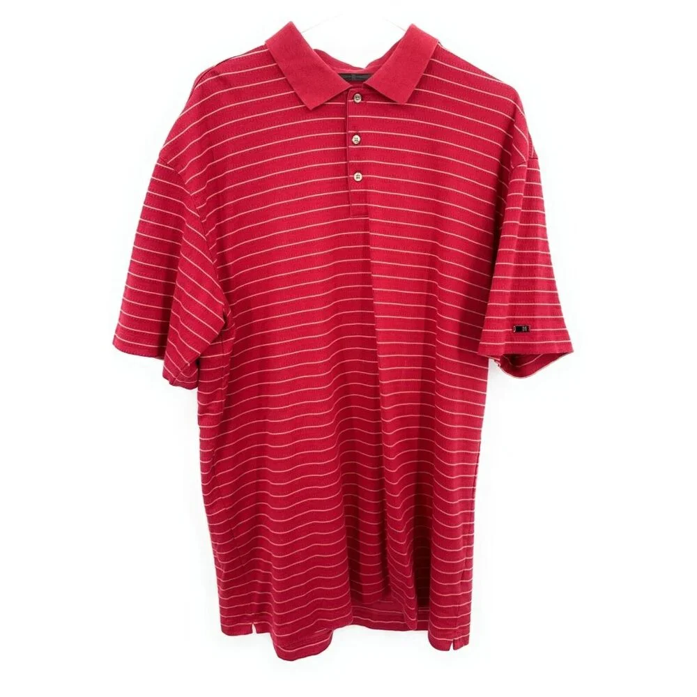 Nike Polo Shirt Mens XXL Golf Tiger Woods Collection Striped Red